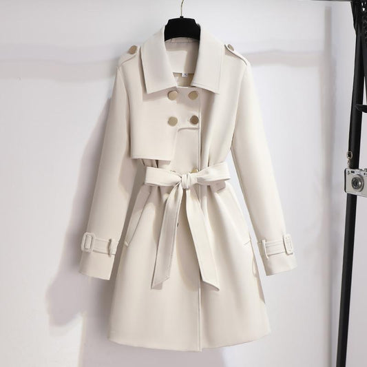 Waist-cinched Mid-length Trench Coat – Women's Elegant Spring & Autumn Outerwear
