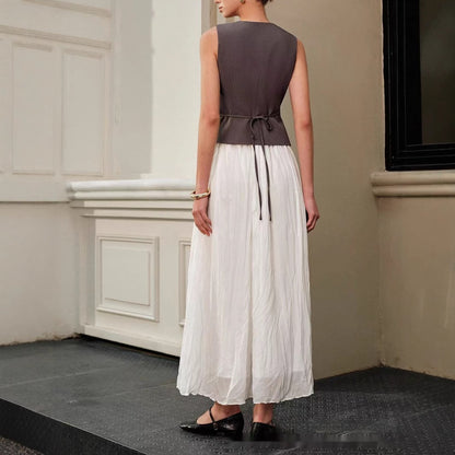 White Pleated Elastic Waist Skirt
