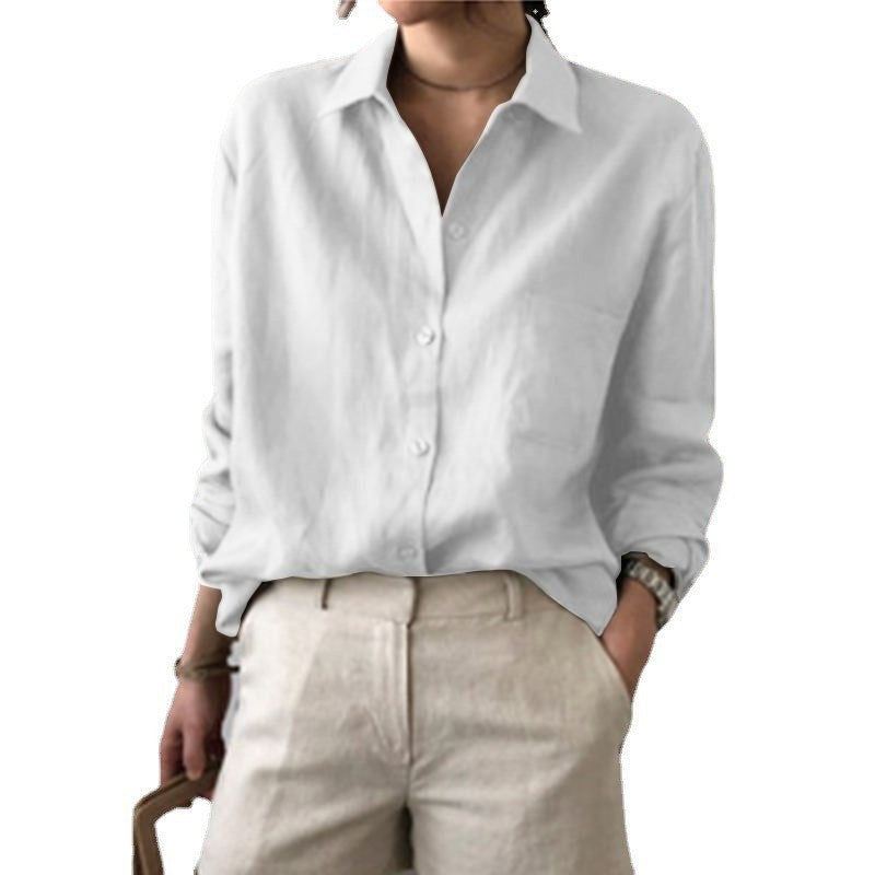 Relaxed Fit Cotton Linen Shirt – Women's Minimalist Solid Color Top