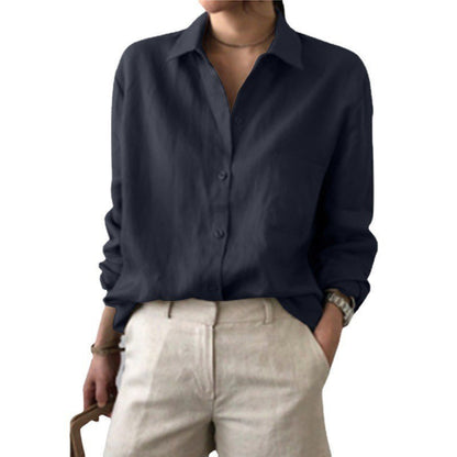 Relaxed Fit Cotton Linen Shirt – Women's Minimalist Solid Color Top