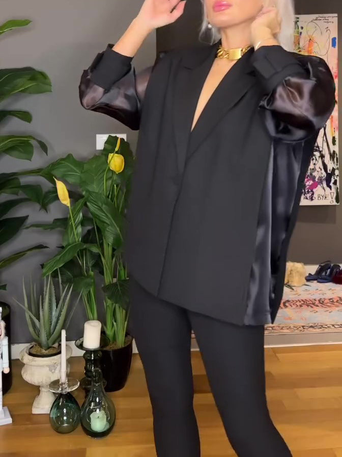 Black Organza Patchwork Sleeve Top