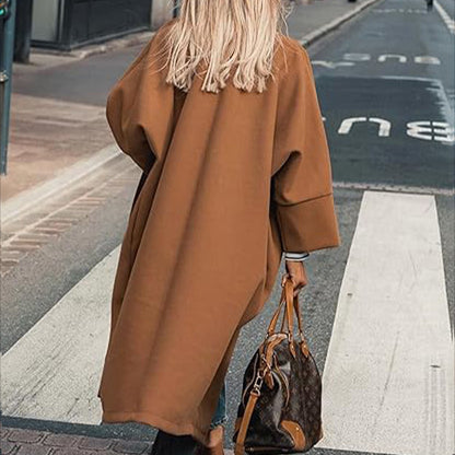 Ultra-long Loose Woolen Coat – Women's Street Casual Double Pocket Jacket